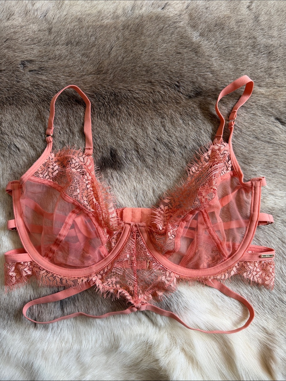 Bluebella Sheer Lace Underwire Bra - Coral Pink